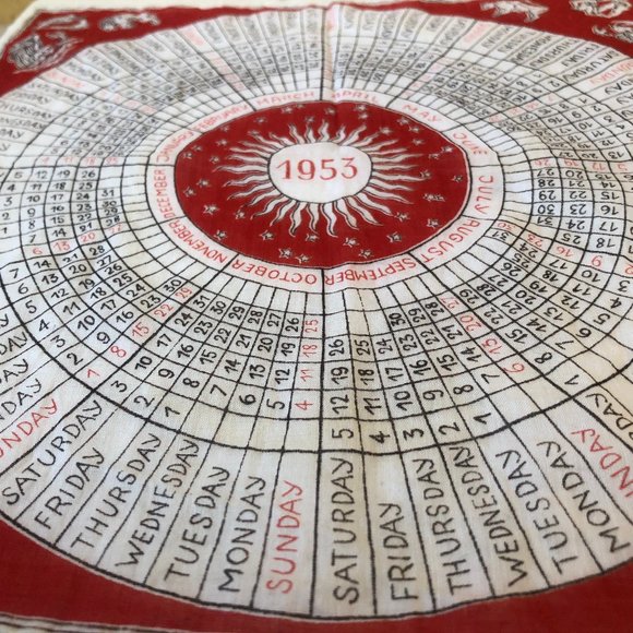 Vintage 1953 Astrology Calendar Zodiac Signs Scarf Handkerchief 11" Square - Picture 11 of 11